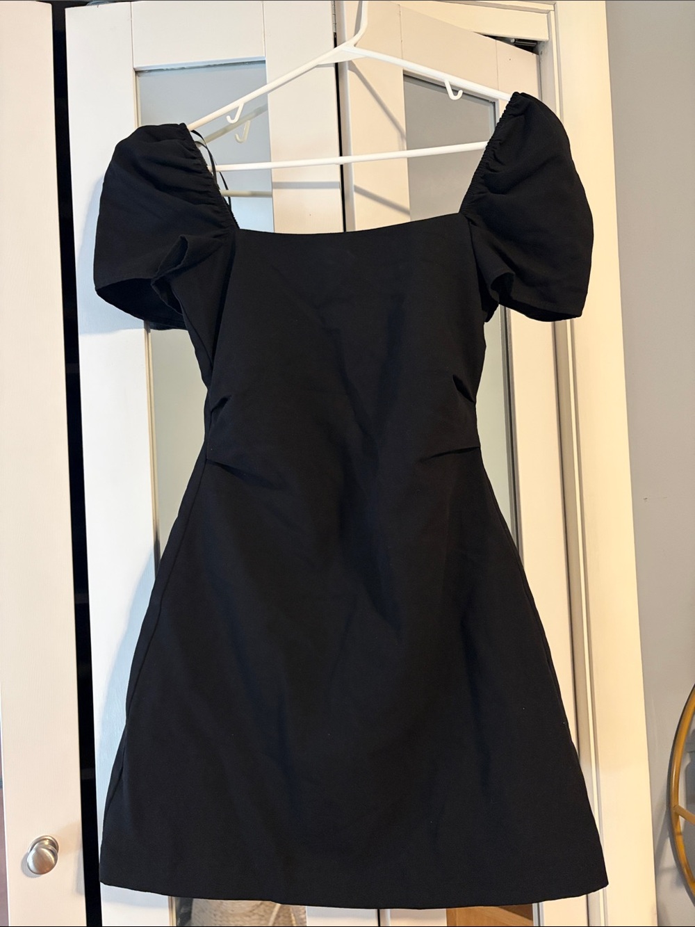 Zara Black Puff-Sleeve Square-Neck Mini Dress